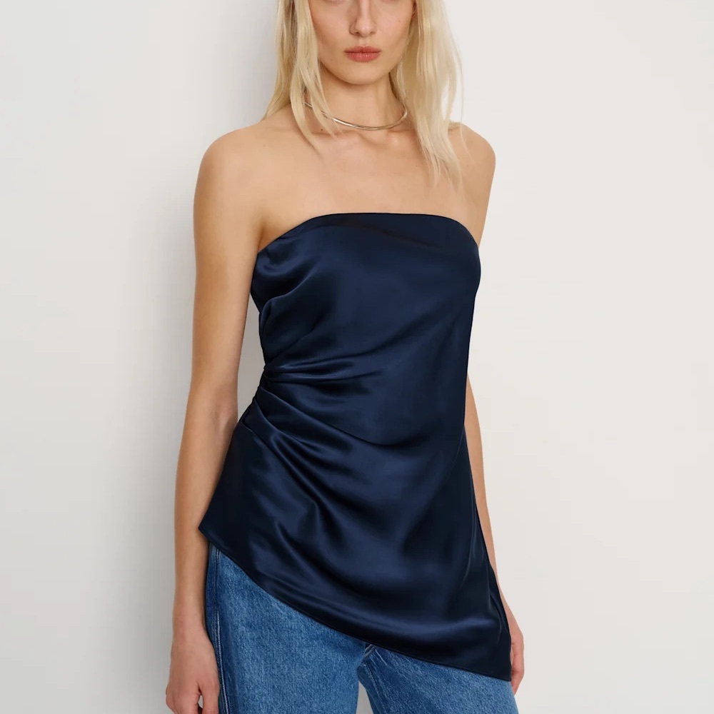 Reformation Quinley silk top in Navy